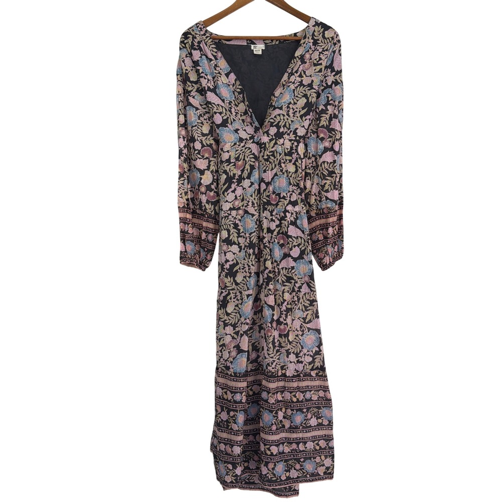 Billabong Floral Midi Dress Black Pink Boho Long Sleeve Womens M NWT - Picture 5 of 15